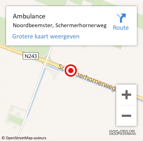 Locatie op kaart van de 112 melding: Ambulance Noordbeemster, Schermerhornerweg op 7 juni 2019 16:56