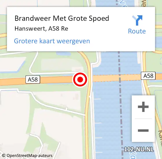 Locatie op kaart van de 112 melding: Brandweer Met Grote Spoed Naar Hansweert, A58 Re op 7 juni 2019 17:40