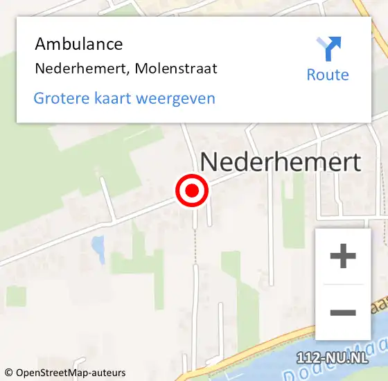 Locatie op kaart van de 112 melding: Ambulance Nederhemert, Molenstraat op 7 juni 2019 18:15