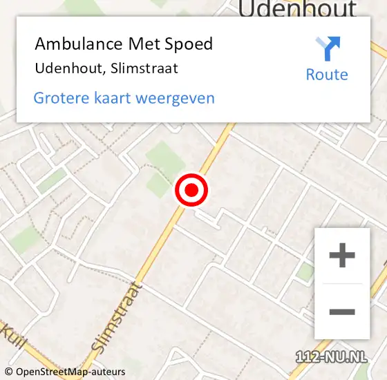 Locatie op kaart van de 112 melding: Ambulance Met Spoed Naar Udenhout, Slimstraat op 7 juni 2019 18:48