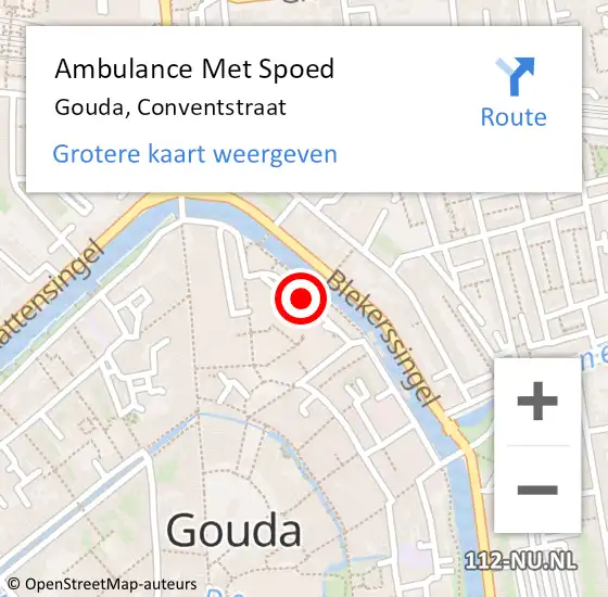 Locatie op kaart van de 112 melding: Ambulance Met Spoed Naar Gouda, Conventstraat op 7 juni 2019 20:31