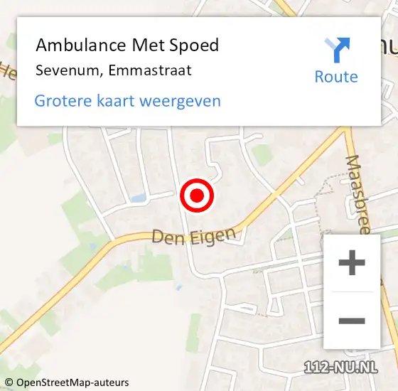 Locatie op kaart van de 112 melding: Ambulance Met Spoed Naar Sevenum, Emmastraat op 3 april 2014 16:25