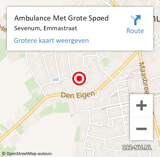 Locatie op kaart van de 112 melding: Ambulance Met Grote Spoed Naar Sevenum, Emmastraat op 3 april 2014 16:29