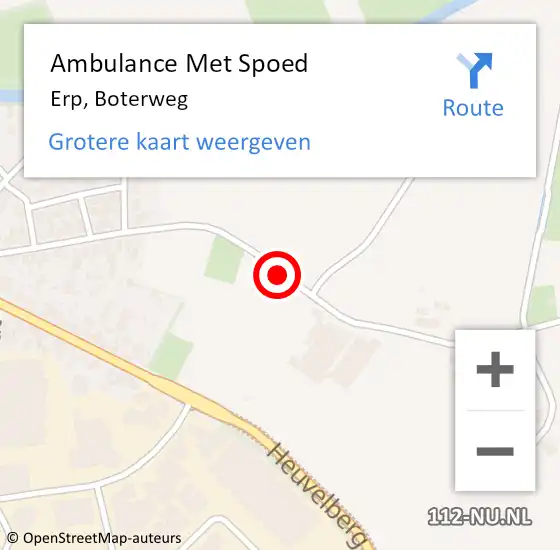 Locatie op kaart van de 112 melding: Ambulance Met Spoed Naar Erp, Boterweg op 8 juni 2019 02:55