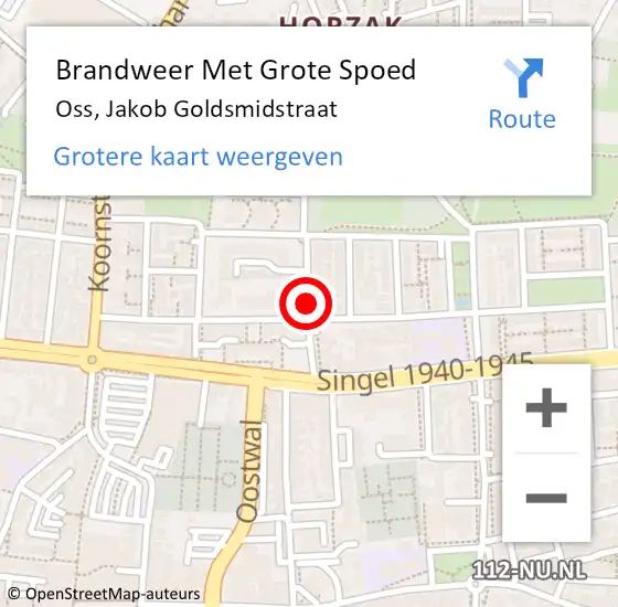 Locatie op kaart van de 112 melding: Brandweer Met Grote Spoed Naar Oss, Jakob Goldsmidstraat op 8 juni 2019 04:14