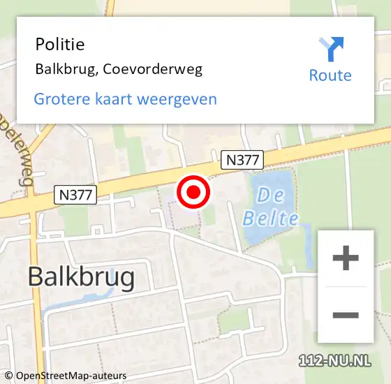 Locatie op kaart van de 112 melding: Politie Balkbrug, Coevorderweg op 8 juni 2019 06:19