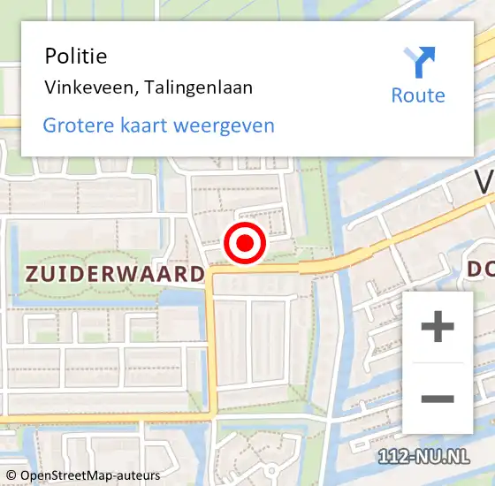 Locatie op kaart van de 112 melding: Politie Vinkeveen, Talingenlaan op 8 juni 2019 07:49