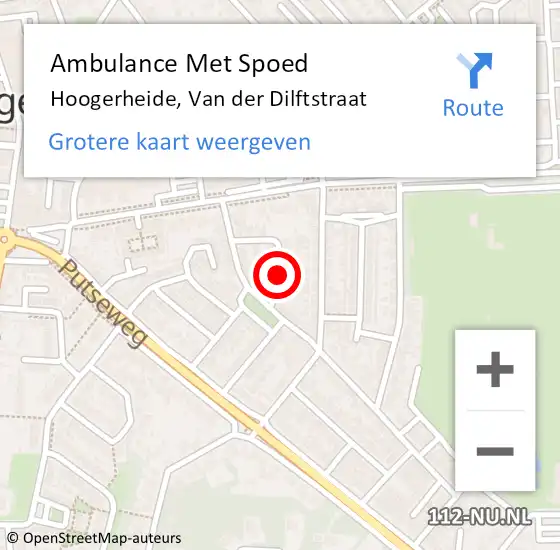 Locatie op kaart van de 112 melding: Ambulance Met Spoed Naar Hoogerheide, Van der Dilftstraat op 8 juni 2019 08:01