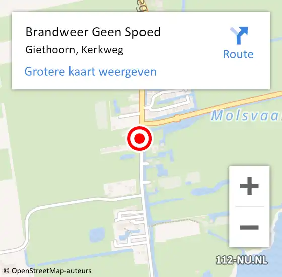 Locatie op kaart van de 112 melding: Brandweer Geen Spoed Naar Giethoorn, Kerkweg op 8 juni 2019 08:08