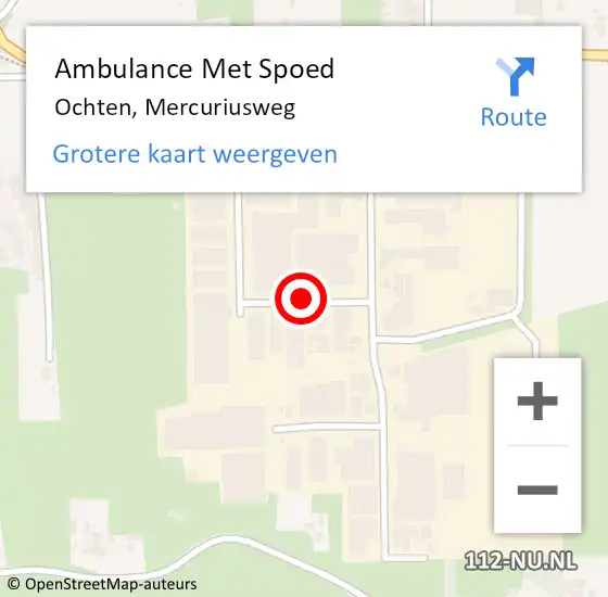 Locatie op kaart van de 112 melding: Ambulance Met Spoed Naar Ochten, Mercuriusweg op 8 juni 2019 08:30