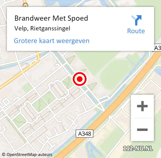 Locatie op kaart van de 112 melding: Brandweer Met Spoed Naar Velp, Rietganssingel op 8 juni 2019 08:34