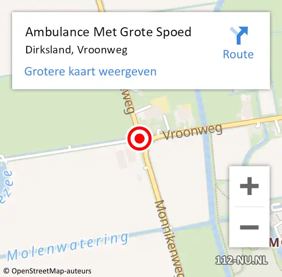 Locatie op kaart van de 112 melding: Ambulance Met Grote Spoed Naar Dirksland, Vroonweg op 8 juni 2019 08:49