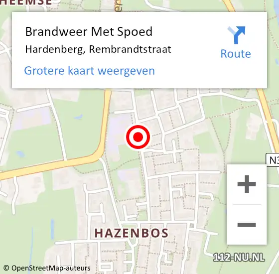 Locatie op kaart van de 112 melding: Brandweer Met Spoed Naar Hardenberg, Rembrandtstraat op 8 juni 2019 10:24