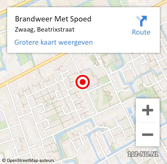 Locatie op kaart van de 112 melding: Brandweer Met Spoed Naar Zwaag, Beatrixstraat op 8 juni 2019 10:59