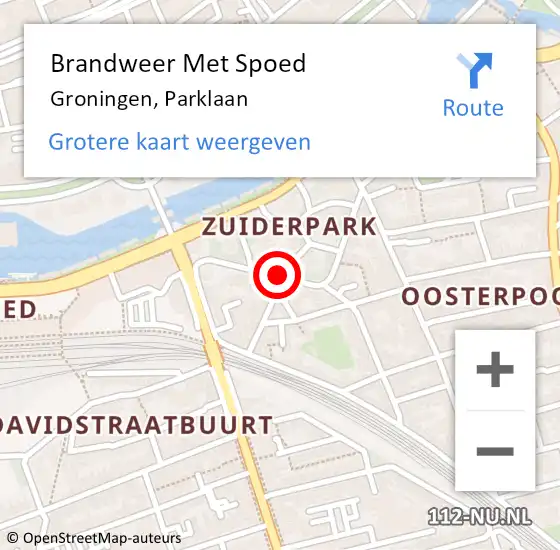 Locatie op kaart van de 112 melding: Brandweer Met Spoed Naar Groningen, Parklaan op 8 juni 2019 12:19