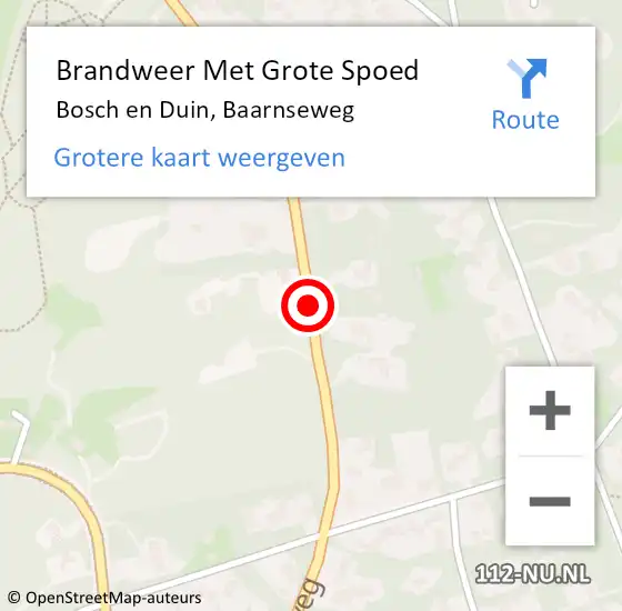 Locatie op kaart van de 112 melding: Brandweer Met Grote Spoed Naar Bosch en Duin, Baarnseweg op 8 juni 2019 12:32