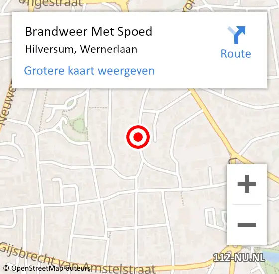 Locatie op kaart van de 112 melding: Brandweer Met Spoed Naar Hilversum, Wernerlaan op 8 juni 2019 13:11