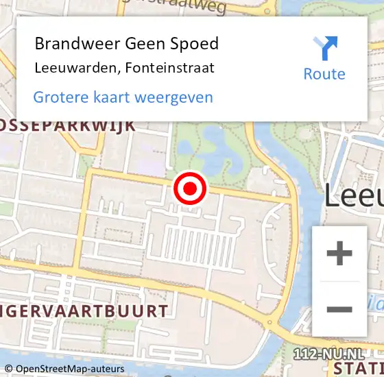 Locatie op kaart van de 112 melding: Brandweer Geen Spoed Naar Leeuwarden, Fonteinstraat op 8 juni 2019 13:54