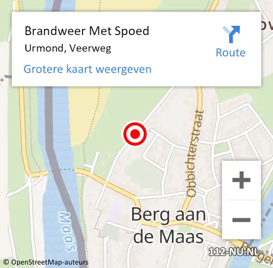 Locatie op kaart van de 112 melding: Brandweer Met Spoed Naar Urmond, Veerweg op 8 juni 2019 14:04