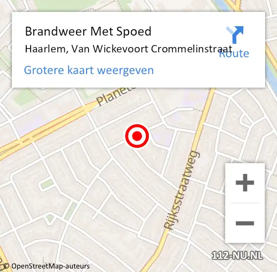 Locatie op kaart van de 112 melding: Brandweer Met Spoed Naar Haarlem, Van Wickevoort Crommelinstraat op 8 juni 2019 14:10