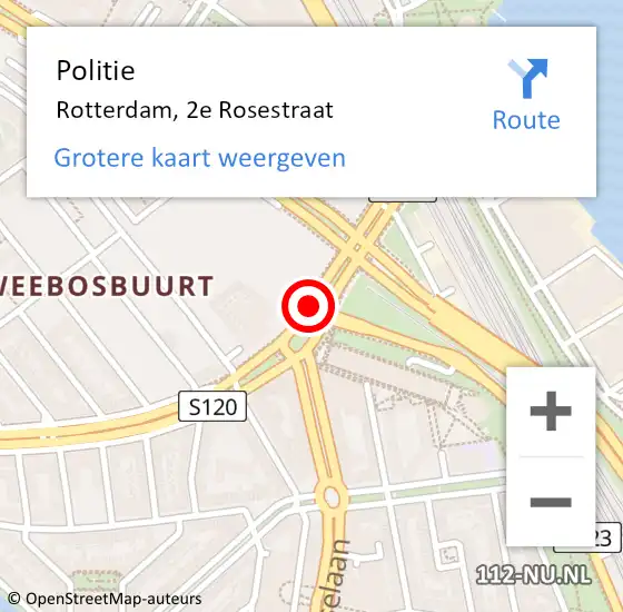 Locatie op kaart van de 112 melding: Politie Rotterdam, 2e Rosestraat op 8 juni 2019 15:01
