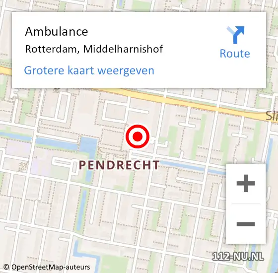 Locatie op kaart van de 112 melding: Ambulance Rotterdam, Middelharnishof op 8 juni 2019 15:17