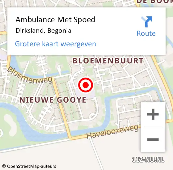 Locatie op kaart van de 112 melding: Ambulance Met Spoed Naar Dirksland, Begonia op 8 juni 2019 16:01