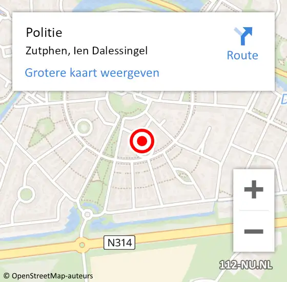 Locatie op kaart van de 112 melding: Politie Zutphen, Ien Dalessingel op 8 juni 2019 19:03