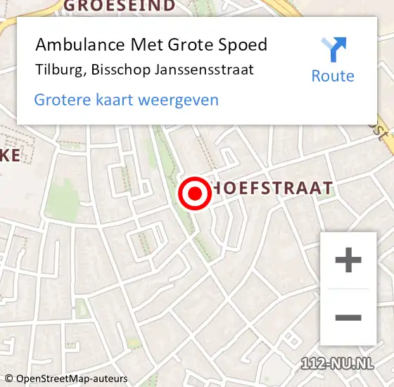 Locatie op kaart van de 112 melding: Ambulance Met Grote Spoed Naar Tilburg, Bisschop Janssensstraat op 8 juni 2019 19:17