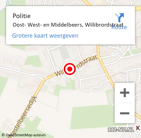 Locatie op kaart van de 112 melding: Politie Oost- West- en Middelbeers, Willibrordstraat op 9 juni 2019 01:39