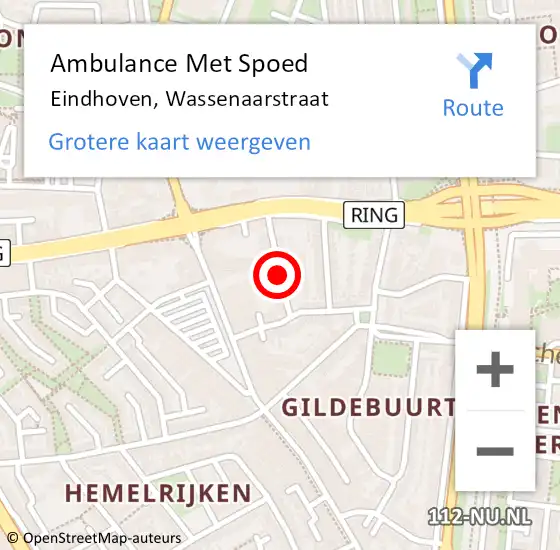 Locatie op kaart van de 112 melding: Ambulance Met Spoed Naar Eindhoven, Wassenaarstraat op 9 juni 2019 05:19