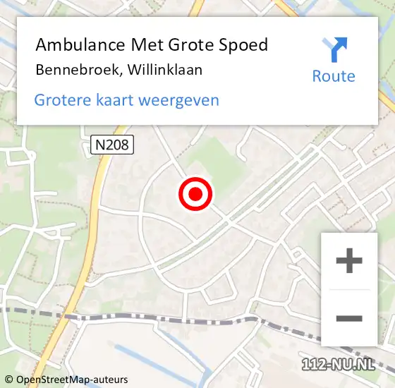 Locatie op kaart van de 112 melding: Ambulance Met Grote Spoed Naar Bennebroek, Willinklaan op 9 juni 2019 05:51