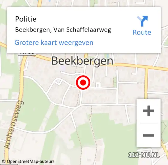 Locatie op kaart van de 112 melding: Politie Beekbergen, Van Schaffelaarweg op 9 juni 2019 06:47