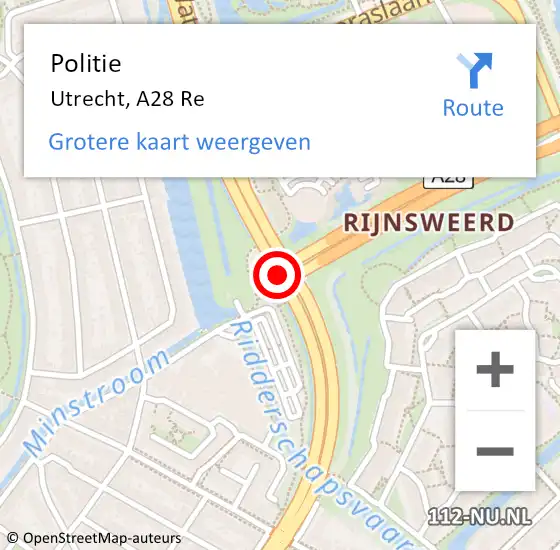 Locatie op kaart van de 112 melding: Politie Utrecht, A28 Re op 9 juni 2019 08:44