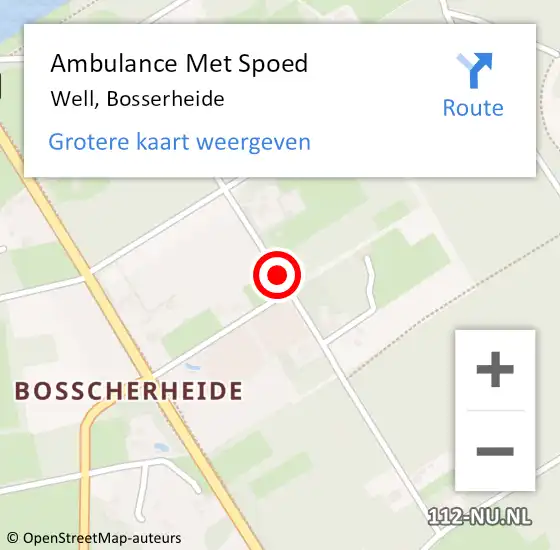 Locatie op kaart van de 112 melding: Ambulance Met Spoed Naar Well, Bosserheide op 9 juni 2019 08:47