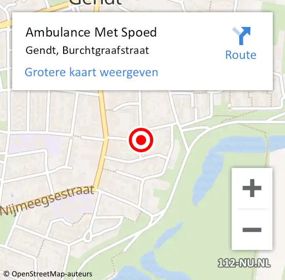 Locatie op kaart van de 112 melding: Ambulance Met Spoed Naar Gendt, Burchtgraafstraat op 9 juni 2019 09:18