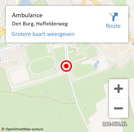 Locatie op kaart van de 112 melding: Ambulance Den Burg, Haffelderweg op 9 juni 2019 10:41
