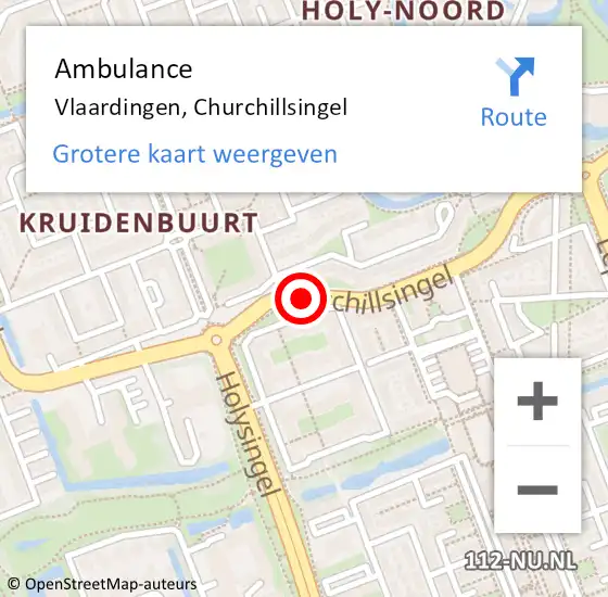 Locatie op kaart van de 112 melding: Ambulance Vlaardingen, Churchillsingel op 9 juni 2019 11:02