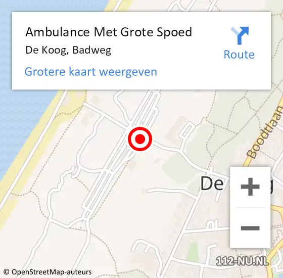 Locatie op kaart van de 112 melding: Ambulance Met Grote Spoed Naar De Koog, Badweg op 9 juni 2019 11:48