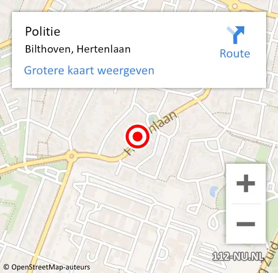 Locatie op kaart van de 112 melding: Politie Bilthoven, Hertenlaan op 9 juni 2019 11:50