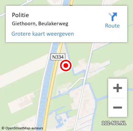 Locatie op kaart van de 112 melding: Politie Giethoorn, Beulakerweg op 9 juni 2019 12:45