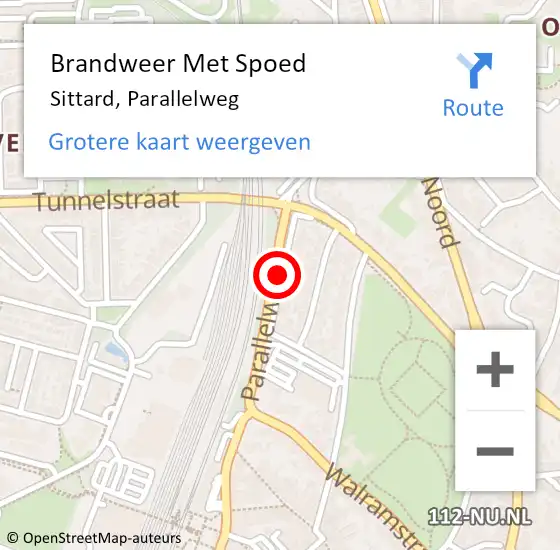 Locatie op kaart van de 112 melding: Brandweer Met Spoed Naar Sittard, Parallelweg op 9 juni 2019 12:48