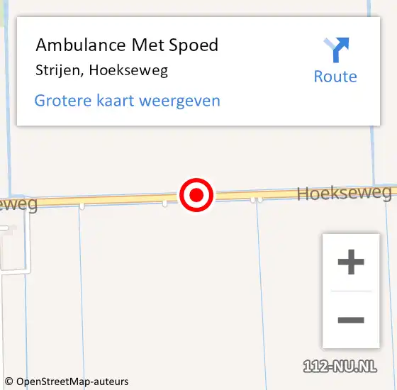 Locatie op kaart van de 112 melding: Ambulance Met Spoed Naar Strijen, Hoekseweg op 9 juni 2019 13:11