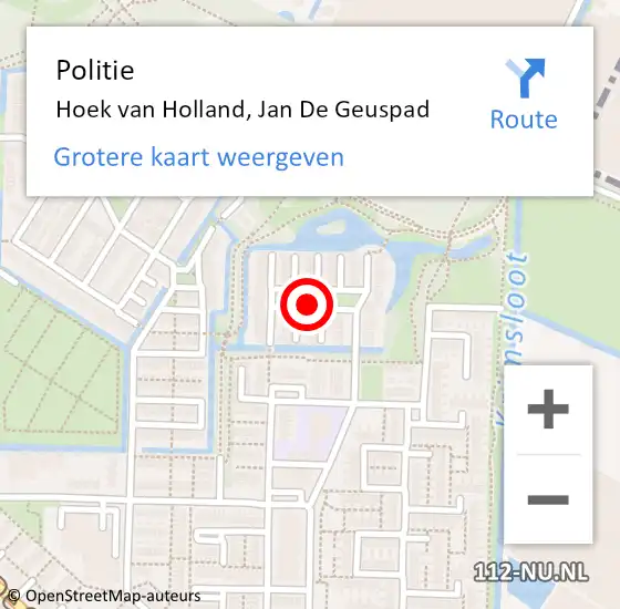 Locatie op kaart van de 112 melding: Politie Hoek van Holland, Jan De Geuspad op 9 juni 2019 13:18