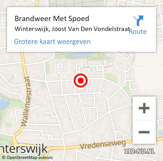 Locatie op kaart van de 112 melding: Brandweer Met Spoed Naar Winterswijk, Joost Van Den Vondelstraat op 9 juni 2019 13:47