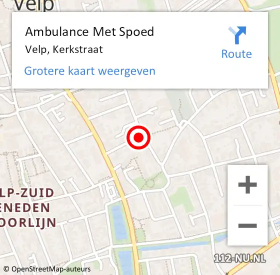 Locatie op kaart van de 112 melding: Ambulance Met Spoed Naar Velp, Kerkstraat op 9 juni 2019 14:50