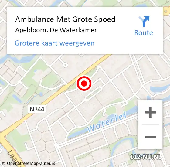 Locatie op kaart van de 112 melding: Ambulance Met Grote Spoed Naar Apeldoorn, De Waterkamer op 9 juni 2019 15:19