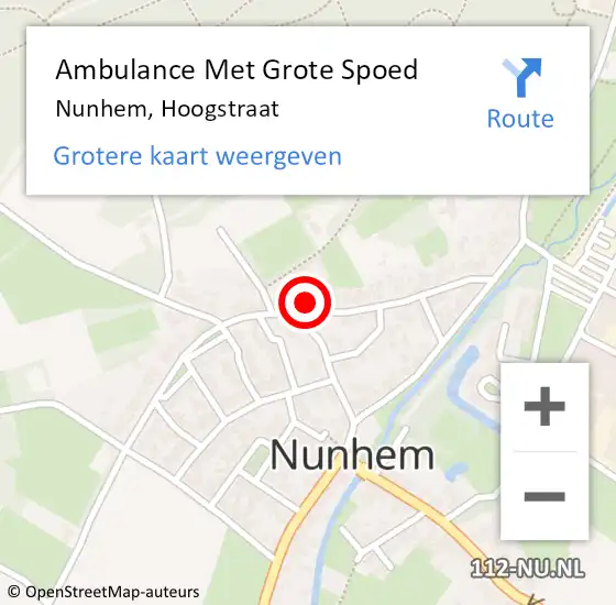 Locatie op kaart van de 112 melding: Ambulance Met Grote Spoed Naar Nunhem, Hoogstraat op 3 april 2014 19:23