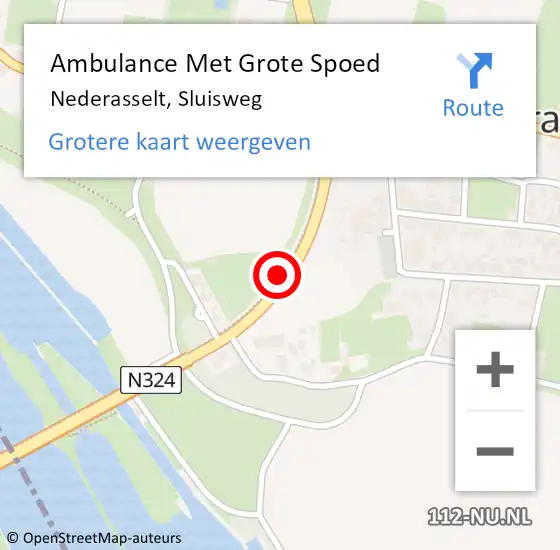 Locatie op kaart van de 112 melding: Ambulance Met Grote Spoed Naar Nederasselt, Sluisweg op 9 juni 2019 16:29