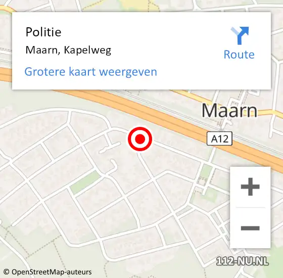 Locatie op kaart van de 112 melding: Politie Maarn, Kapelweg op 9 juni 2019 18:00